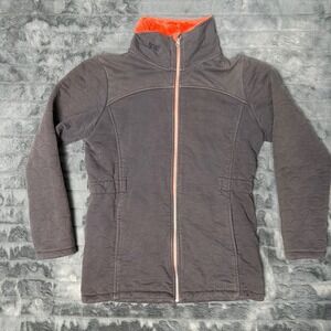 LL Bean Quilted Fleece Lined Jacket Gray Orange Full Zip Girls L 14-16 295289
